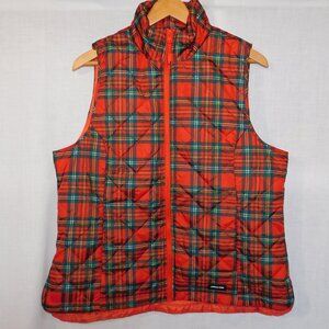 Land's End Womens XL Red Blue Tartan Plaid Light quilted Puffer Vest NEW w Tag